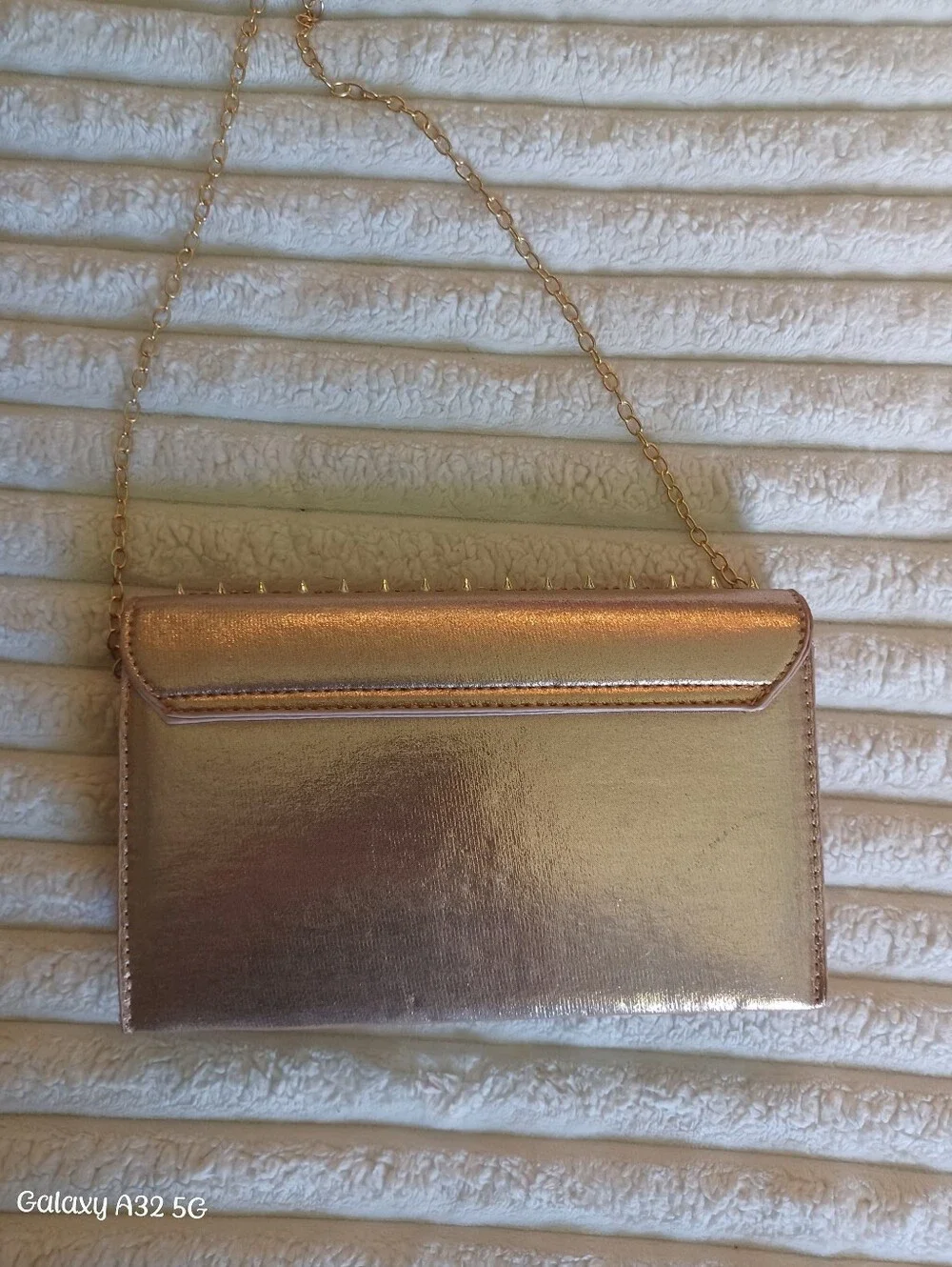 Steve Madden Metallic Rose Gold Rhinestone Studded Envelope Clutch Chain Strap